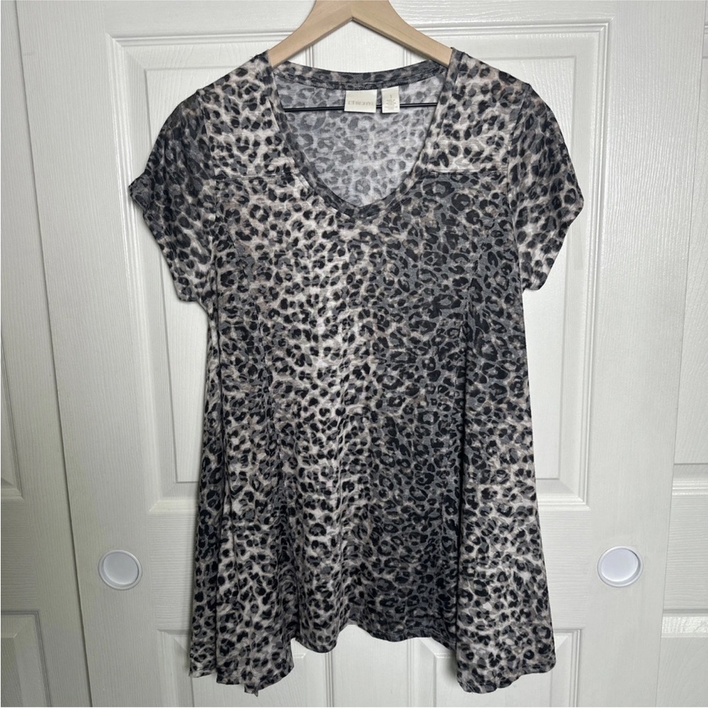Chico's Gray and Black Boxy Cap Sleeve Tee
